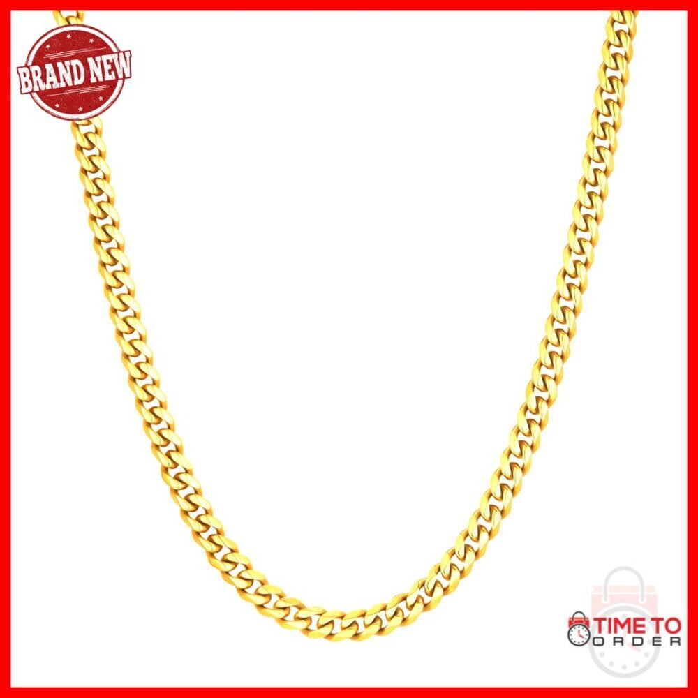 5mm Cuban Link Chain Necklace, 18K Gold Plated Stainless Steel, Diamond Cut
